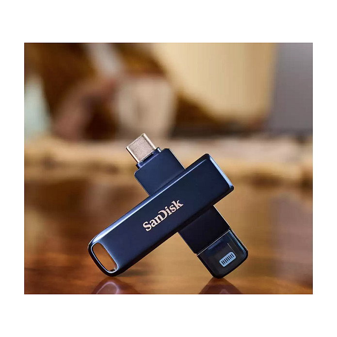 SanDisk iXpand Pendrive 64 GB USB Type-C/Lightning, Azul, 90 MB/s Lectura, Giro 360°