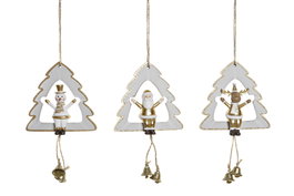 DKD Home Decor Decoración Colgante Navidad Moderna Blanco Dorado Madera Cuerda 4 x 21 x 11 cm (6 Unidades)