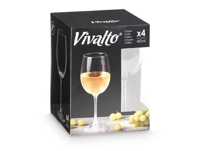 Vivalto Copa Redonda de Vidrio, 465 ml, Cristalería - Dimensiones: 8.5 x 22 x 8.5 cm (Diámetro boca 70 mm) (Set de 24)