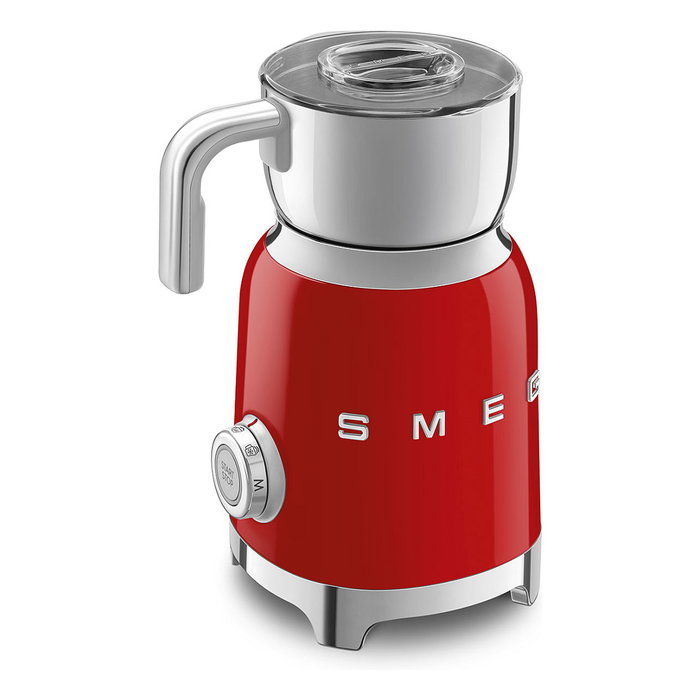 Smeg MFF11RDEU Calentador y Espumador de Leche Automático Rojo 50's Style, Capacidad 0.6 L (250 ml de espuma), Acero Inoxidable, 8 Funciones (Caliente y Fría)