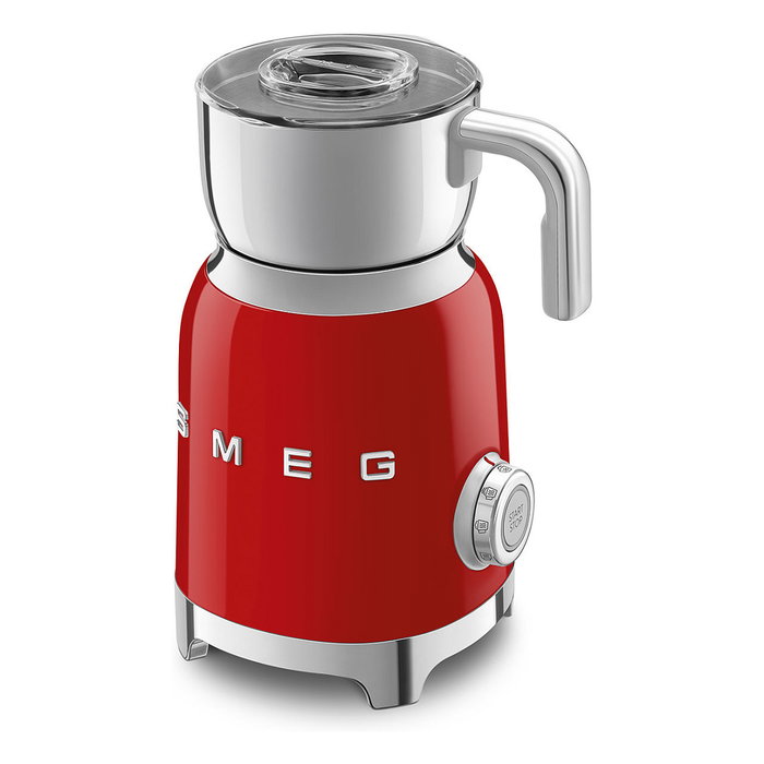 Smeg MFF11RDEU Calentador y Espumador de Leche Automático Rojo 50's Style, Capacidad 0.6 L (250 ml de espuma), Acero Inoxidable, 8 Funciones (Caliente y Fría)