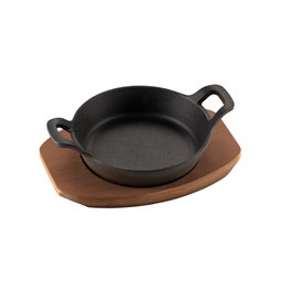 1946 Mini Cacerola Hierro Fundido Esmaltado 13 cm con Bandeja de Madera
