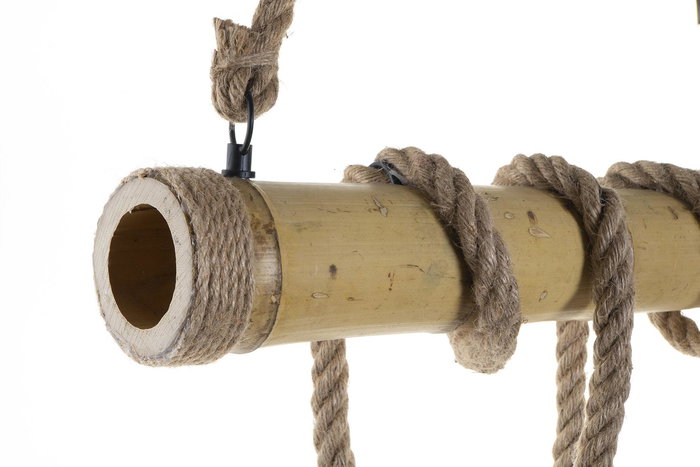 DKD Home Decor Lámpara Techo Balines Bambú Cuerda Metal Marrón Claro 10 x 60 x 80 cm (2 Unidades) 6 Bombillas