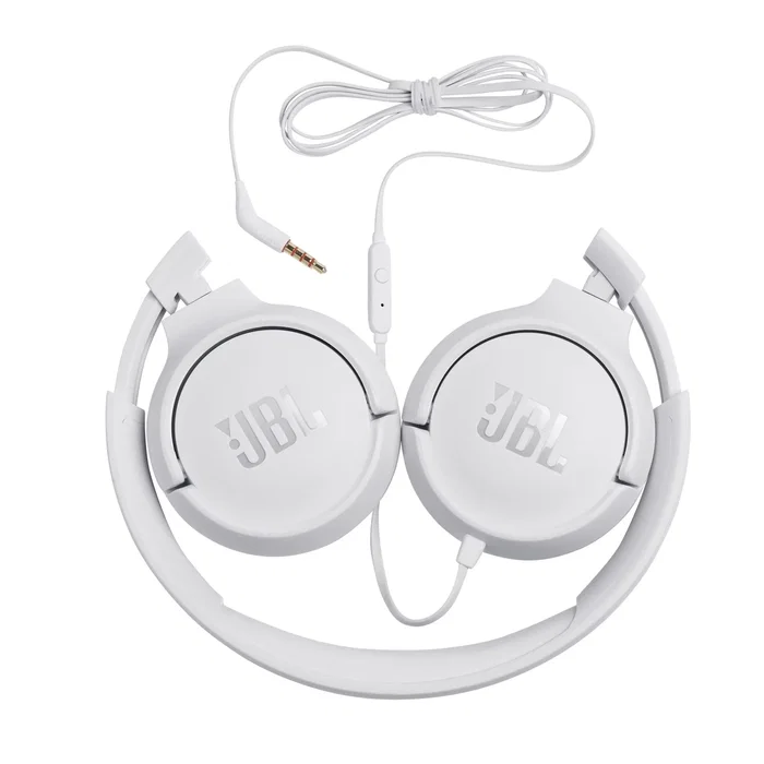 JBL Auriculares JBL Tune 500 Blancos con Micrófono Integrado y Conector Jack 3.5 mm, Diadema Circumaural Plegable para Música