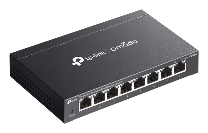 TP-Link ES208G Switch Omada Gestionado L2 Gigabit Ethernet 8 Puertos 10/100/1000 Negro, Montaje de Pared, QoS, Gestión Web y Cloud