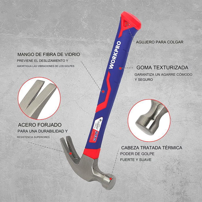 Workpro Martillo de Carpintero con Mango de Fibra de Vidrio, 225g