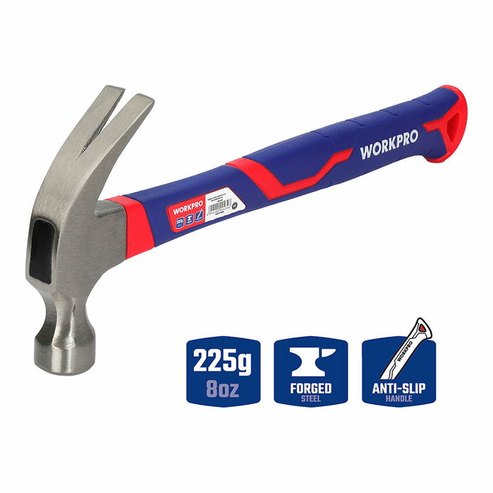 Workpro Martillo de carpintero de acero al carbono con mango de fibra de vidrio, 225 g Workpro Martillo de carpintero de acero al carbono con mango de fibra de vidrio, 225 g