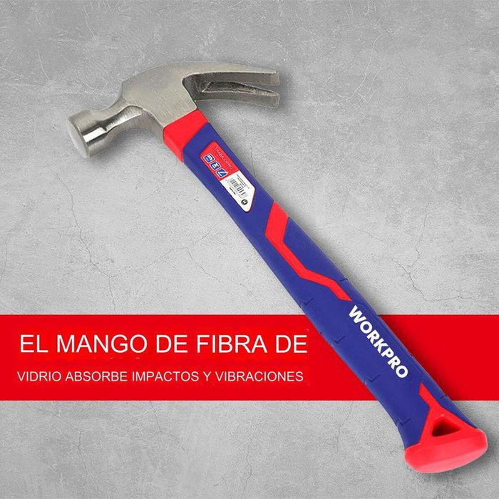 Workpro Martillo de carpintero de acero al carbono con mango de fibra de vidrio, 225 g Workpro Martillo de carpintero de acero al carbono con mango de fibra de vidrio, 225 g
