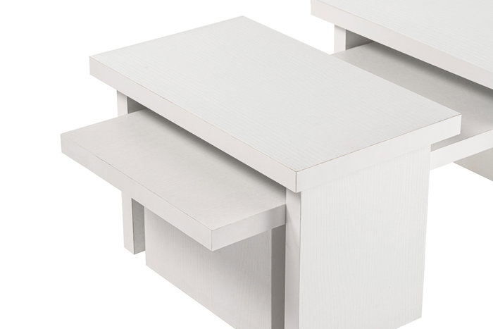 Nordure Juego de Mesas de Café Wood White, 2 Piezas, Blanco Madera, Mesa Auxiliar Moderna para Salón