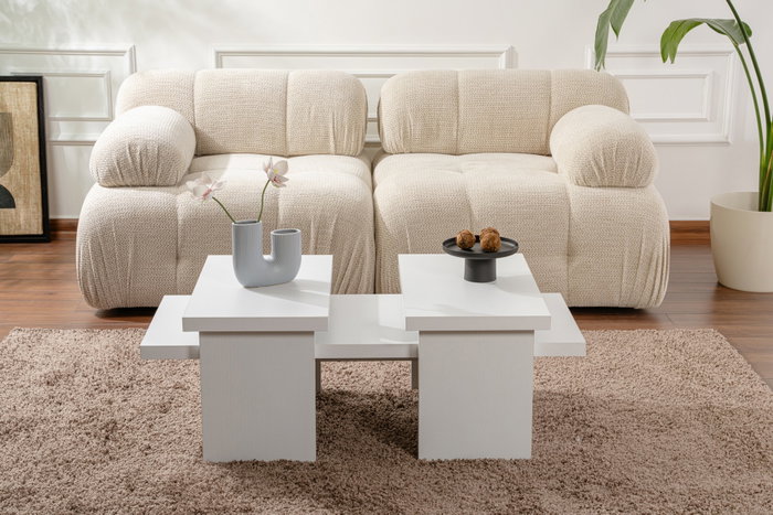 Nordure Juego de Mesas de Café Wood White, 2 Piezas, Blanco Madera, Mesa Auxiliar Moderna para Salón