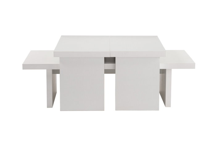 Nordure Juego de Mesas de Café Wood White, 2 Piezas, Blanco Madera, Mesa Auxiliar Moderna para Salón