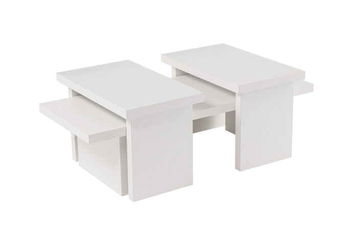 Nordure Juego de Mesas de Café Wood White, 2 Piezas, Blanco Madera, Mesa Auxiliar Moderna para Salón