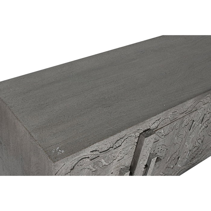 DKD Home Decor Mueble TV Madera Tallada Gris 200x40x61