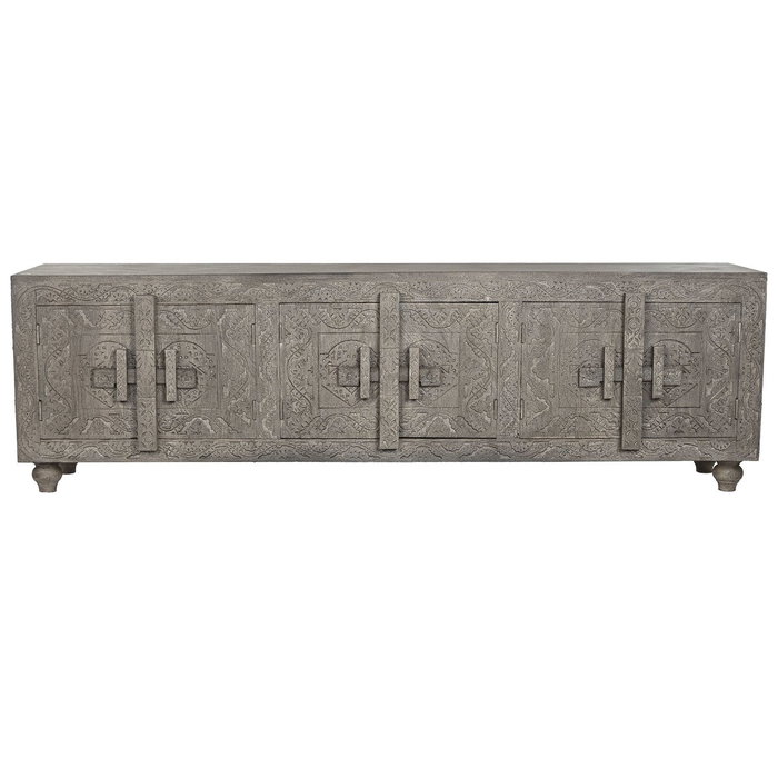 DKD Home Decor Mueble TV Madera Tallada Gris 200x40x61