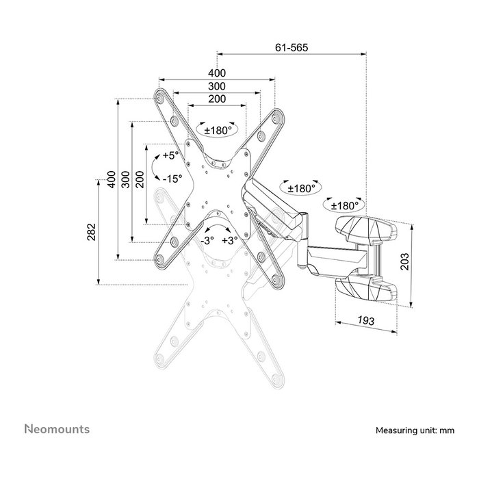 Neomounts WL70-550BL14 Soporte de pared con resorte de gas para TV/Monitor 32-55 pulgadas