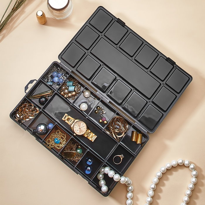 Aberto Design Joyero ORG-2018 Negro para Joyas y Accesorios Organizador con Cierre de Seguridad 26x15x3.5cm