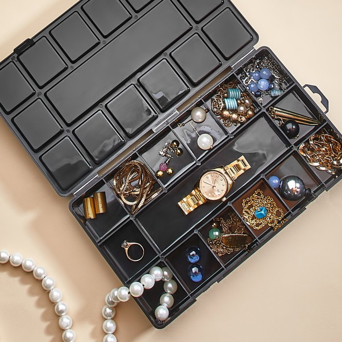 Aberto Design Joyero ORG-2018 Negro para Joyas y Accesorios Organizador con Cierre de Seguridad 26x15x3.5cm