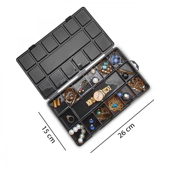 Aberto Design Joyero ORG-2018 Negro para Joyas y Accesorios Organizador con Cierre de Seguridad 26x15x3.5cm