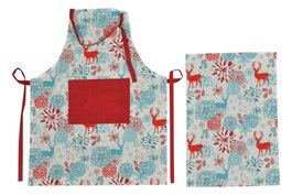 DKD Home Decor Set de 2 Delantales Reno Flores Azul Celeste y Rojo