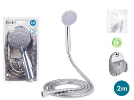 Berilo Teléfono de Ducha con Manguera de 2 m, Base Gris, Metal, 3 Niveles, Dimensiones 14x24.5x4.5 cm (Set de 12)