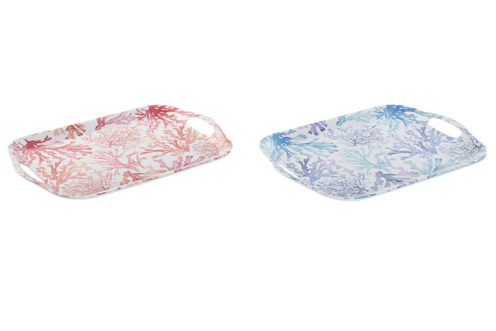 DKD Home Decor Bandeja Mediterraneo Coral Verde Menta Melamina 26 x 2.5 x 36 cm (6 Unidades)