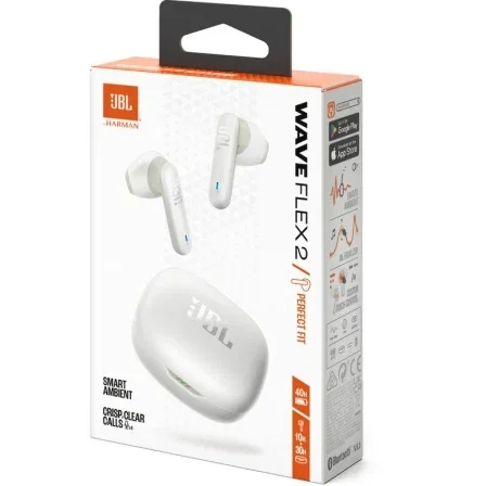 JBL JBLWFLEX2WHT Auriculares Bluetooth True Wireless JBL Wave Flex 2 Estuche Carga IP54 Pure Bass 40h Batería Blancos
