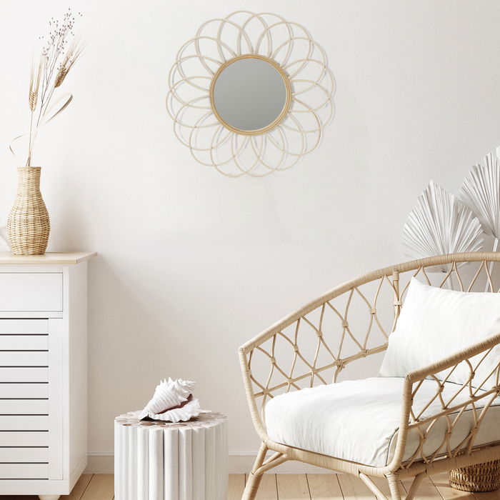 Home Deco Factory Espejo Ratán Forma Rosetón Diámetro 56 cm Natural