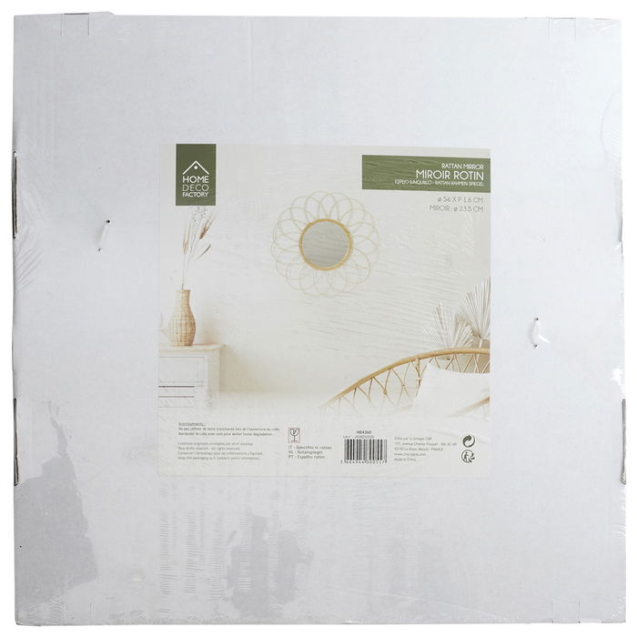 Home Deco Factory Espejo Ratán Forma Rosetón Diámetro 56 cm Natural