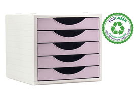 Archivo 2000 Módulo Organizador Ecogreen Sobremesa 5 Cajones Reciclado Rosa Pastel DIN A4