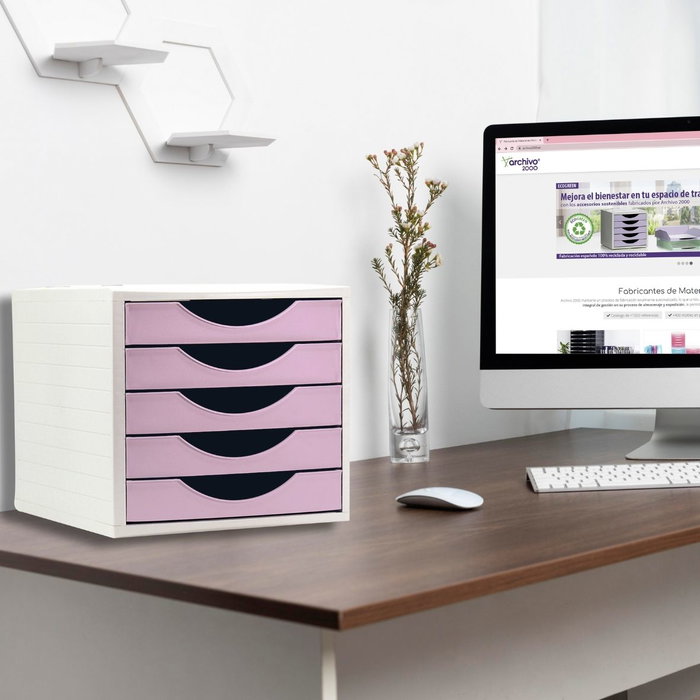 Archivo 2000 Módulo Organizador Ecogreen Archivotec 5 Cajones Rosa Pastel