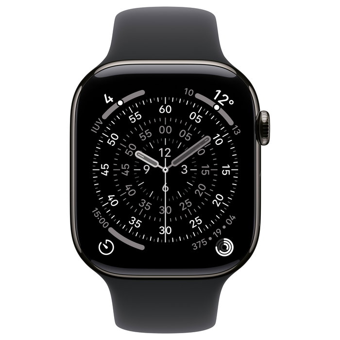 Apple Watch S11 Titan Schiefer Cellular 46mm Reloj Inteligente con Correa Deportiva Negra M/L