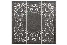 DKD Home Decor Cabecero Cama Indio Gris Oscuro Mandala MDF 180 x 180 x 3.5 cm Set de 3