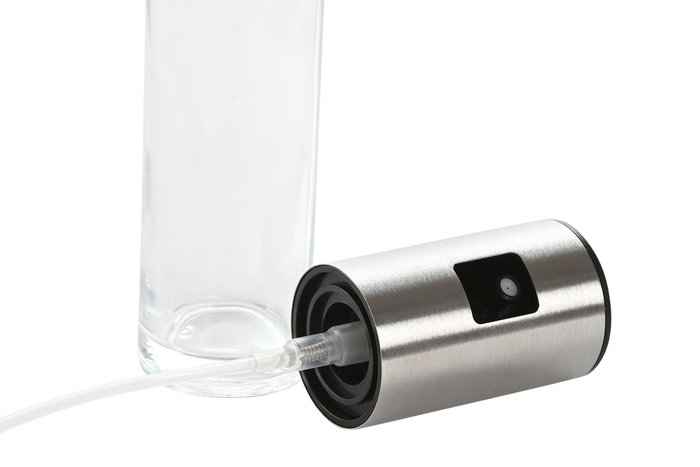 DKD Home Decor Aceitera de Cristal Transparente, Spray con Boquilla de Acero Inoxidable 100 ml, 4 x 18.3 x 4 cm