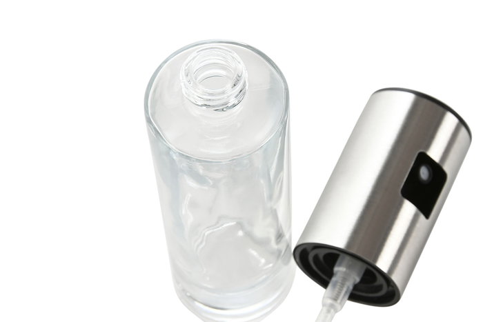 DKD Home Decor Aceitera de Cristal Transparente, Spray con Boquilla de Acero Inoxidable 100 ml, 4 x 18.3 x 4 cm