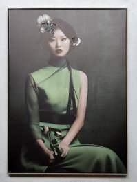 DKD Home Decor Cuadro Lienzo Geisha Enmarcado Verde