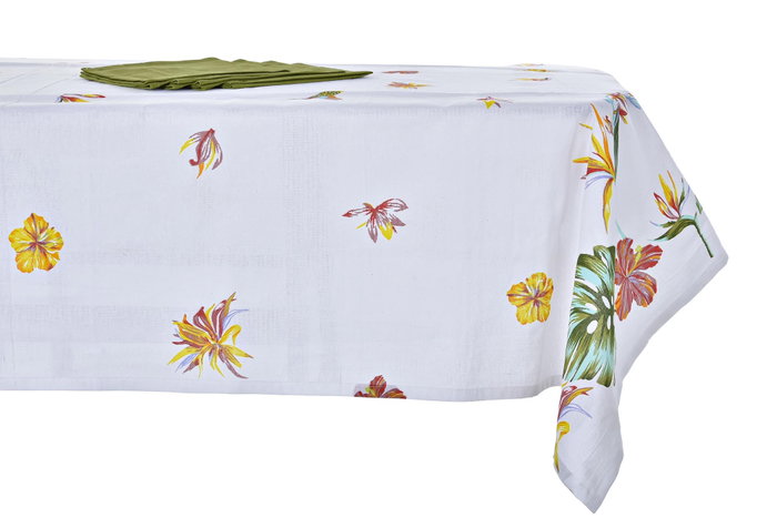 DKD Home Decor Mantel Tropic Garden Multicolor Blanco Poliéster 250 x 150 cm