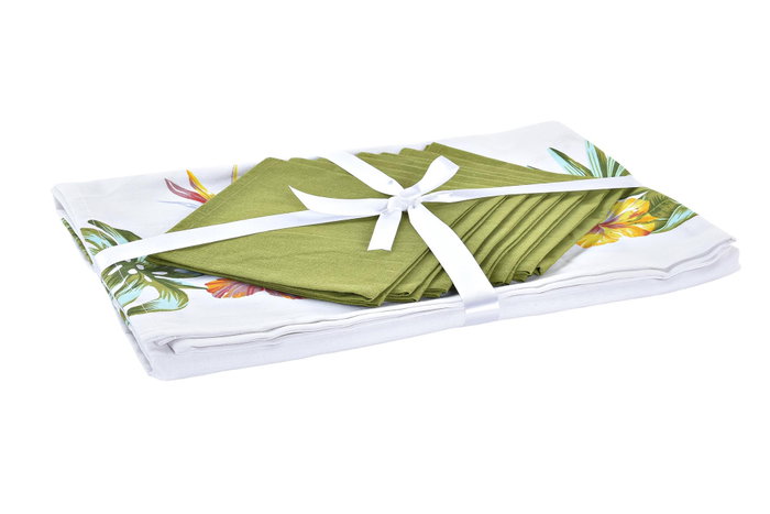 DKD Home Decor Mantel Tropic Garden Multicolor Blanco Poliéster 250 x 150 cm