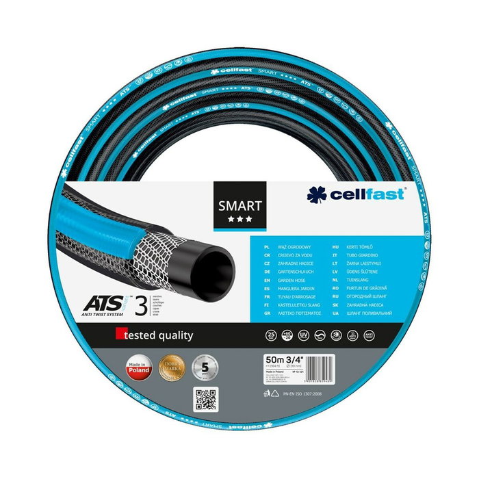 Cellfast Manguera de riego smart de 19 mm, ¾ pulg, 50 m