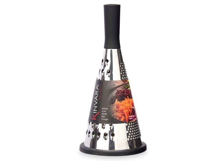 Kinvara Rallador Redondo de Acero Inoxidable Multifuncional 11.5x24.5x11.5 cm - Color Negro/Plata, No Apto para Lavavajillas (Set de 12)