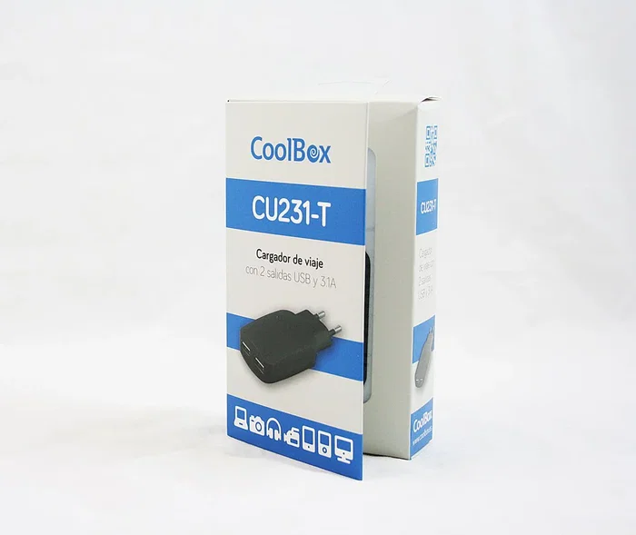 Coolbox Cargador USB de Pared 3.1A con 2 Puertos, 15W, Universal, 5V, Negro, Modelo CU231-T