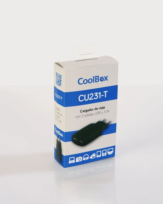 Coolbox Cargador de Pared 2 Puertos USB 3.1A COO-CU231-T Negro