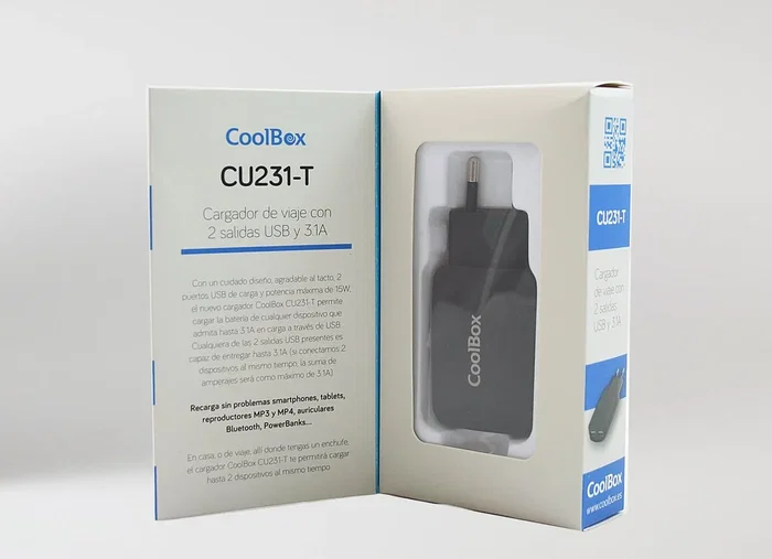 Coolbox Cargador de Pared 2 Puertos USB 3.1A COO-CU231-T Negro