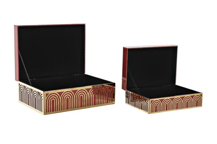 DKD Home Decor Joyero Sixties Rojo Dorado 18 x 10 x 25 cm Set de 2
