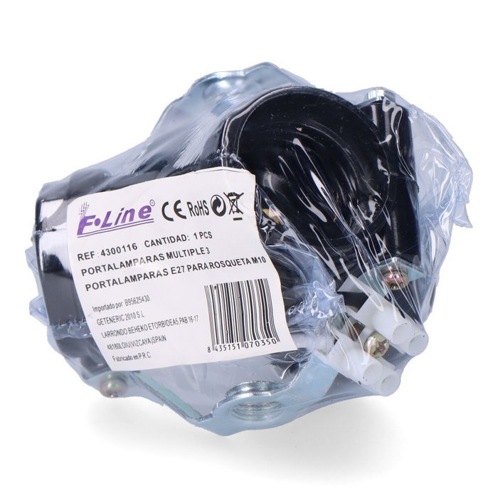 F-Line Portalámparas Múltiple 3 Portalámparas E27 Rosca M10 Negro 4A 250V