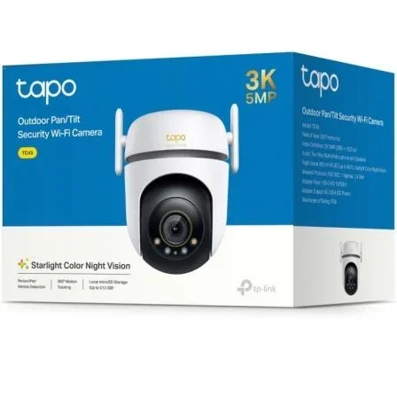 TP-Link Cámara Vigilancia Exterior TC43 3K Visión Nocturna Color Starlight Detección IA Movimiento Mascotas Vehículos WiFi Ethernet IP66 APP