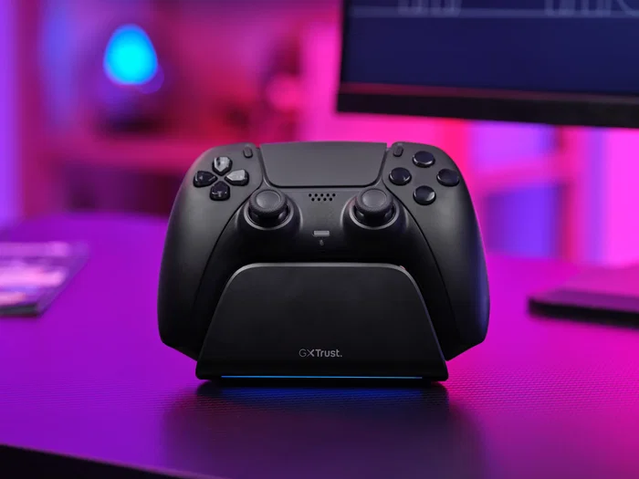 Trust GXT 255 Soporte de Carga Rápida para PS5 con LED, Base para DualSense, Negro, Cable USB-C Incluido