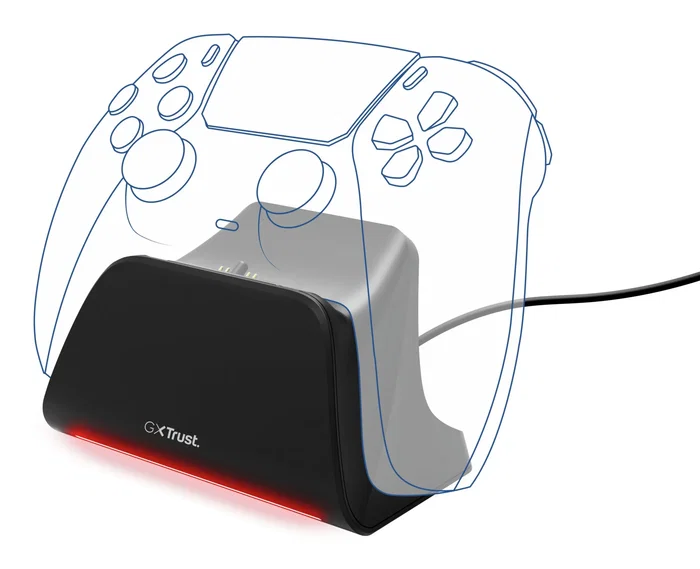 Trust GXT 255 Soporte de Carga Rápida para PS5 con LED, Base para DualSense, Negro, Cable USB-C Incluido
