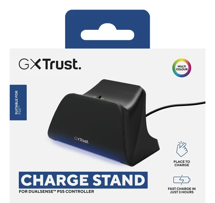 Trust GXT 255 Soporte de Carga Rápida para PS5 con LED, Base para DualSense, Negro, Cable USB-C Incluido