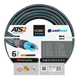 Cellfast Manguera de Riego Hobby ø15 mm, 5/8 Pulg, 50 m, 6 Capas, PVC, Tricotado, Anti-torsión, Anti-UV, Anti-Algas, REACH
