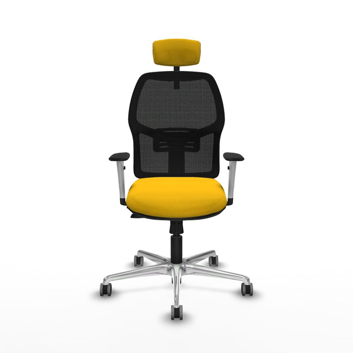 PIQUERAS Y CRESPO Alfera traslack malla negra bali amarillo brazos blancos base aluminio cabecero 2D ruedas 65mm engomadas